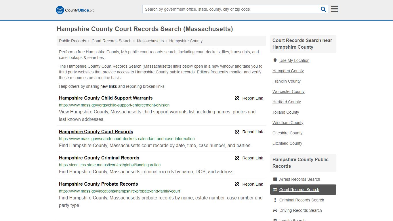 Hampshire County Court Records Search (Massachusetts) - County Office